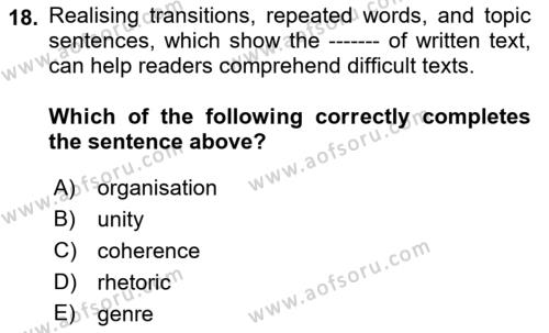 Communication Skills And Academic Reporting 1 Dersi 2022 - 2023 Yılı (Vize) Ara Sınavı 18. Soru
