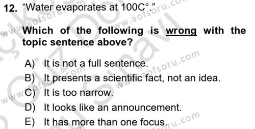 Communication Skills And Academic Reporting 1 Dersi 2022 - 2023 Yılı (Final) Dönem Sonu Sınavı 12. Soru