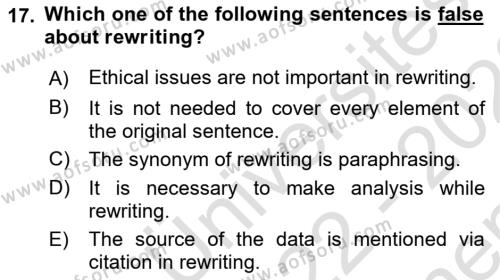 Communication Skills And Academic Reporting 1 Dersi 2022 - 2023 Yılı (Final) Dönem Sonu Sınavı 17. Soru