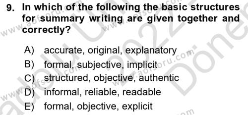 Communication Skills And Academic Reporting 1 Dersi 2022 - 2023 Yılı (Final) Dönem Sonu Sınavı 9. Soru