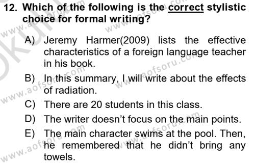 Communication Skills And Academic Reporting 1 Dersi 2022 - 2023 Yılı Yaz Okulu Sınavı 12. Soru