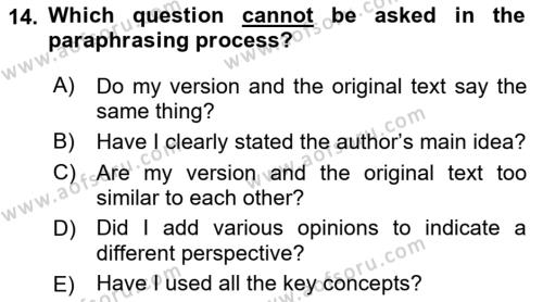 Communication Skills And Academic Reporting 1 Dersi 2022 - 2023 Yılı Yaz Okulu Sınavı 14. Soru