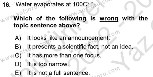 Communication Skills And Academic Reporting 1 Dersi 2022 - 2023 Yılı Yaz Okulu Sınavı 16. Soru