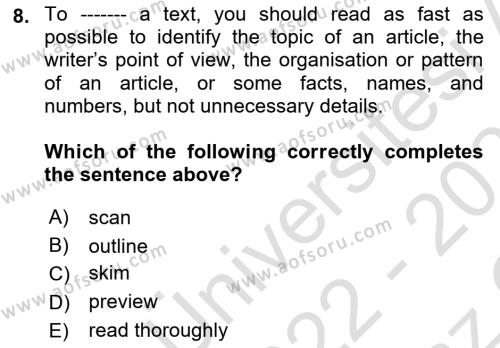 Communication Skills And Academic Reporting 1 Dersi 2022 - 2023 Yılı Yaz Okulu Sınavı 8. Soru