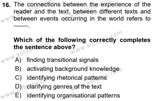 Communication Skills And Academic Reporting 1 Dersi 2023 - 2024 Yılı (Vize) Ara Sınavı 16. Soru