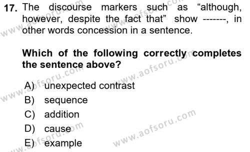 Communication Skills And Academic Reporting 1 Dersi 2023 - 2024 Yılı (Final) Dönem Sonu Sınavı 17. Soru