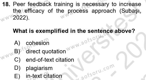 Communication Skills And Academic Reporting 1 Dersi 2023 - 2024 Yılı (Final) Dönem Sonu Sınavı 18. Soru