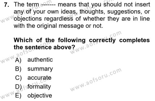 Communication Skills And Academic Reporting 1 Dersi 2023 - 2024 Yılı (Final) Dönem Sonu Sınavı 7. Soru