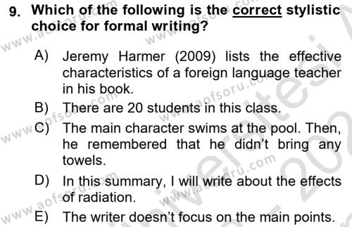 Communication Skills And Academic Reporting 1 Dersi 2023 - 2024 Yılı (Final) Dönem Sonu Sınavı 9. Soru