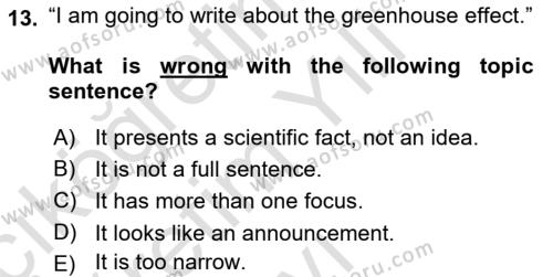 Communication Skills And Academic Reporting 1 Dersi 2023 - 2024 Yılı Yaz Okulu Sınavı 13. Soru