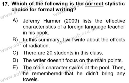 Communication Skills And Academic Reporting 1 Dersi 2023 - 2024 Yılı Yaz Okulu Sınavı 17. Soru