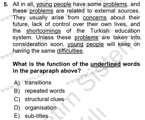 Communication Skills And Academic Reporting 1 Dersi 2023 - 2024 Yılı Yaz Okulu Sınavı 5. Soru