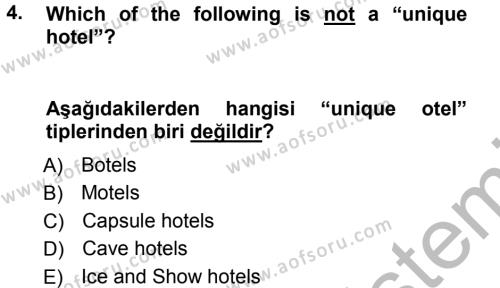 Turizm İçin 1ngilizce 1 Dersi 2012 - 2013 Yılı (Vize) Ara Sınavı 4. Soru