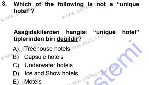 Turizm İçin 1ngilizce 1 Dersi 2013 - 2014 Yılı (Vize) Ara Sınavı 3. Soru