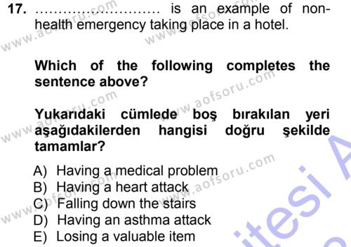 Turizm İçin İngilizce Dersi 2012 - 2013 Yılı (Final) Dönem Sonu Sınavı 17. Soru