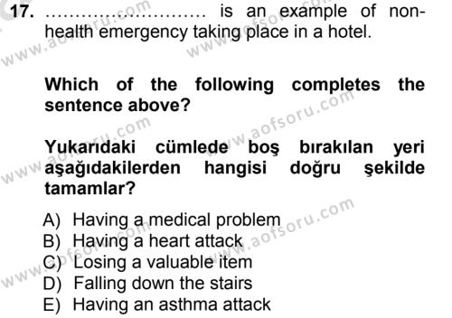 Turizm İçin İngilizce Dersi 2013 - 2014 Yılı Tek Ders Sınavı 17. Soru