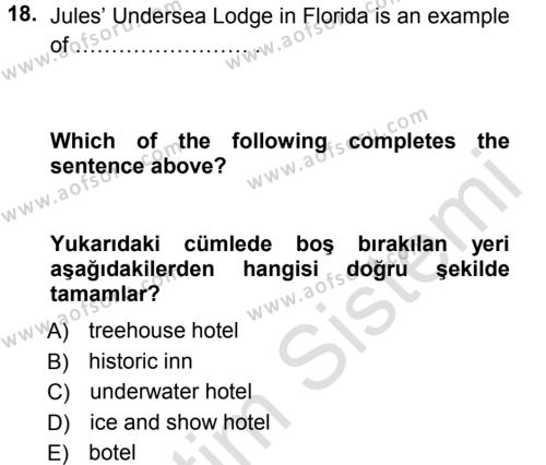 Turizm İçin İngilizce Dersi 2014 - 2015 Yılı Tek Ders Sınavı 18. Soru