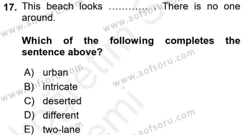 Turizm İçin İngilizce Dersi 2015 - 2016 Yılı Tek Ders Sınavı 17. Soru