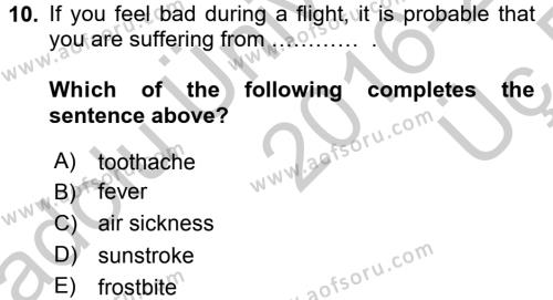Turizm İçin İngilizce Dersi 2016 - 2017 Yılı 3 Ders Sınavı 10. Soru