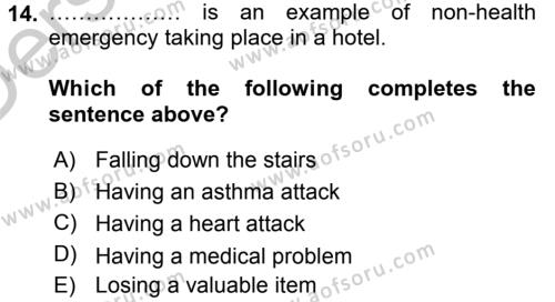 Turizm İçin İngilizce Dersi 2016 - 2017 Yılı 3 Ders Sınavı 14. Soru