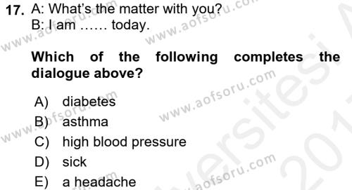 Turizm İçin İngilizce Dersi 2016 - 2017 Yılı (Final) Dönem Sonu Sınavı 17. Soru