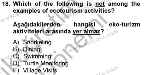 Turizm İçin İngilizce 2 Dersi 2012 - 2013 Yılı (Vize) Ara Sınavı 18. Soru