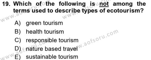 Turizm İçin İngilizce 2 Dersi 2015 - 2016 Yılı (Vize) Ara Sınavı 19. Soru