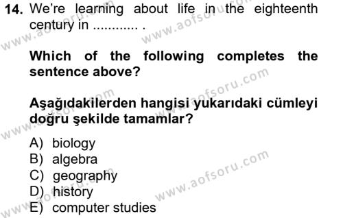 İngilizce 2 Dersi 2012 - 2013 Yılı (Vize) Ara Sınavı 14. Soru
