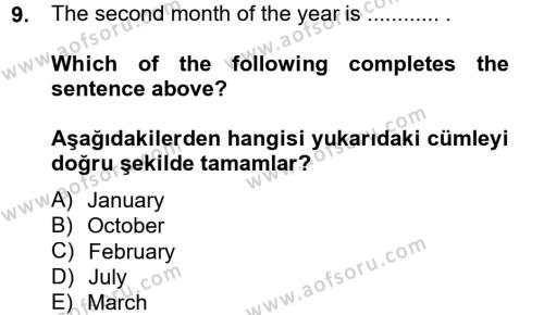 İngilizce 2 Dersi 2012 - 2013 Yılı (Vize) Ara Sınavı 9. Soru
