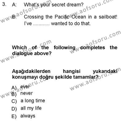 İngilizce 3 Dersi 2012 - 2013 Yılı (Final) Dönem Sonu Sınavı 3. Soru