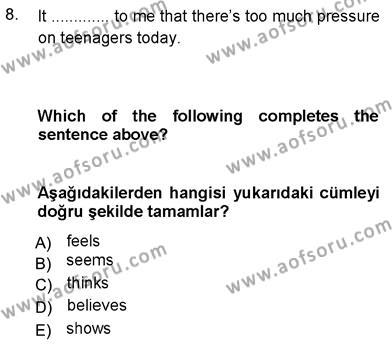 İngilizce 3 Dersi 2012 - 2013 Yılı (Final) Dönem Sonu Sınavı 8. Soru