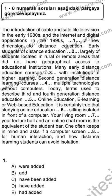 Bağlamsal Dilbilgisi 2 Dersi 2013 - 2014 Yılı (Vize) Ara Sınavı 1. Soru