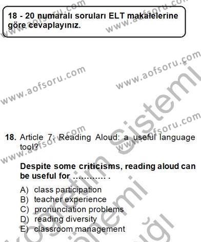 İleri Okuma Ve Yazma Becerileri 2 Dersi 2014 - 2015 Yılı (Vize) Ara Sınavı 18. Soru