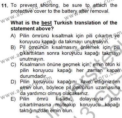 Çeviri (İng/Türk) Dersi 2012 - 2013 Yılı (Vize) Ara Sınavı 11. Soru