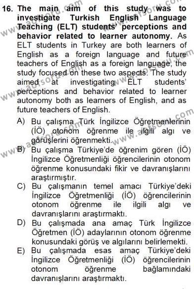 Çeviri (İng/Türk) Dersi 2012 - 2013 Yılı (Vize) Ara Sınavı 16. Soru