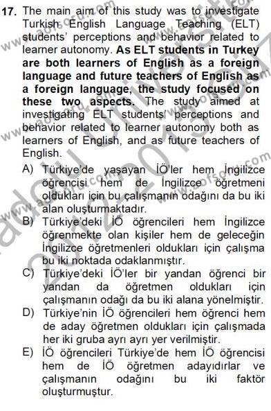 Çeviri (İng/Türk) Dersi 2012 - 2013 Yılı (Vize) Ara Sınavı 17. Soru