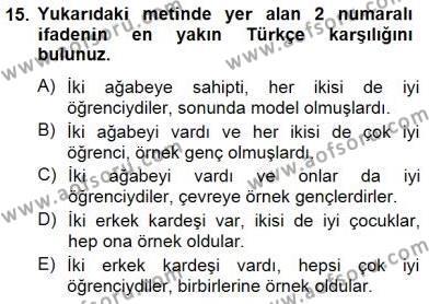 Çeviri (İng/Türk) Dersi 2012 - 2013 Yılı (Final) Dönem Sonu Sınavı 15. Soru