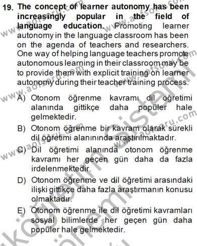 Çeviri (İng/Türk) Dersi 2014 - 2015 Yılı (Vize) Ara Sınavı 19. Soru