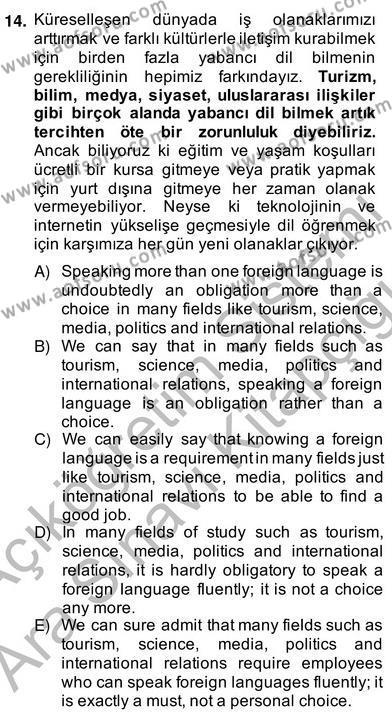 Çeviri (Türk/İng) Dersi 2013 - 2014 Yılı (Vize) Ara Sınavı 14. Soru