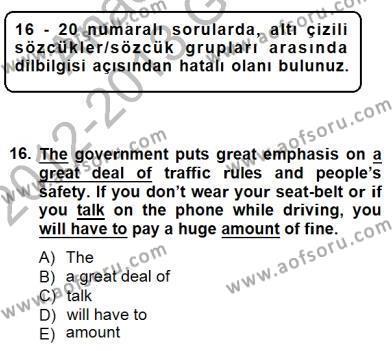 Bağlamsal Dilbilgisi 3 Dersi 2012 - 2013 Yılı (Final) Dönem Sonu Sınavı 16. Soru