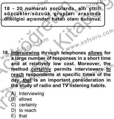 Bağlamsal Dilbilgisi 4 Dersi 2012 - 2013 Yılı (Vize) Ara Sınavı 18. Soru