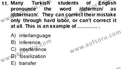 Dilbilim 2 Dersi 2013 - 2014 Yılı Tek Ders Sınavı 11. Soru
