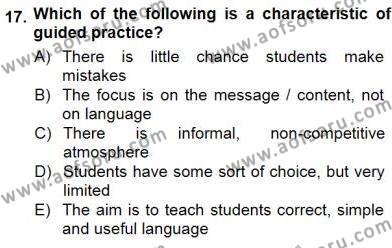 Çocuklara Yabancı Dil Öğretimi 1 Dersi 2012 - 2013 Yılı (Final) Dönem Sonu Sınavı 17. Soru