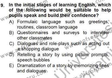 Çocuklara Yabancı Dil Öğretimi 1 Dersi 2012 - 2013 Yılı (Final) Dönem Sonu Sınavı 9. Soru