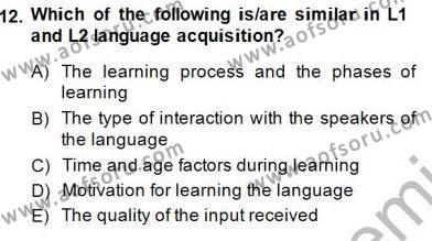 Çocuklara Yabancı Dil Öğretimi 1 Dersi 2013 - 2014 Yılı (Final) Dönem Sonu Sınavı 12. Soru