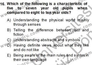 Çocuklara Yabancı Dil Öğretimi 1 Dersi 2013 - 2014 Yılı (Final) Dönem Sonu Sınavı 16. Soru