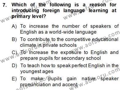 Çocuklara Yabancı Dil Öğretimi 1 Dersi 2013 - 2014 Yılı (Final) Dönem Sonu Sınavı 7. Soru