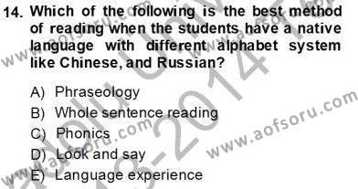 Çocuklara Yabancı Dil Öğretimi 1 Dersi 2013 - 2014 Yılı Tek Ders Sınavı 14. Soru