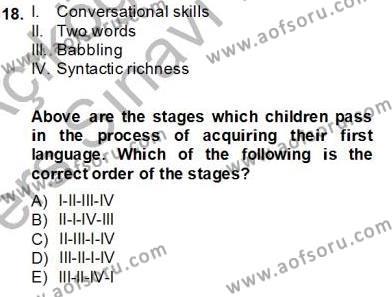 Çocuklara Yabancı Dil Öğretimi 1 Dersi 2013 - 2014 Yılı Tek Ders Sınavı 18. Soru