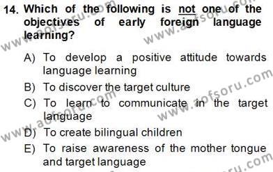 Çocuklara Yabancı Dil Öğretimi 1 Dersi 2014 - 2015 Yılı (Vize) Ara Sınavı 14. Soru